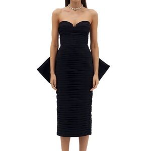 Rachel Gilbert Black Ruched Midi Dress